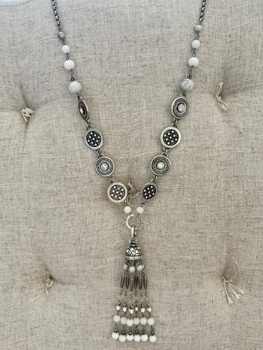 Dyrberg/Kern Sohaila Swarovski crystal and Howlite statement necklace & pendant